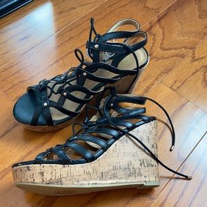 Lace Up Black Wedges